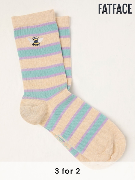 FatFace Oatmeal Embroidered Bee Socks (AC5383) | £7.50