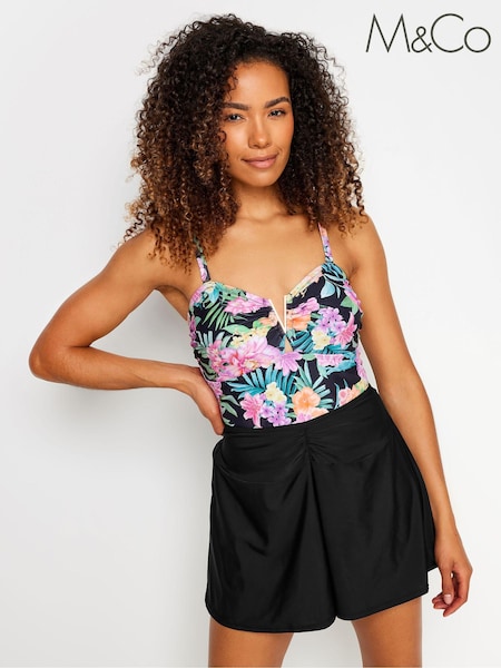 M&Co Black Ruched Front Swim Skirt (AC5473) | £23