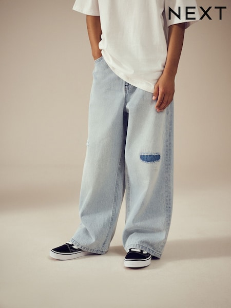 Bleach Distressed Super-wide Fit Authentic 100% Cotton Jeans (3-16yrs) (AC5533) | £16 - £21