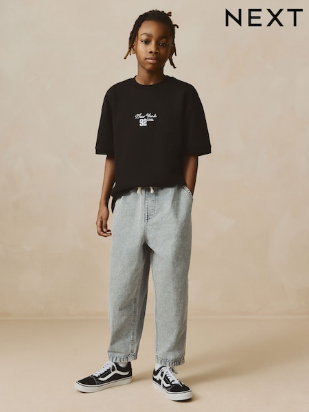 Light Grey 100% Cotton Lightweight Pull On Jeans (3-16yrs) (AC5538) | £13 - £18