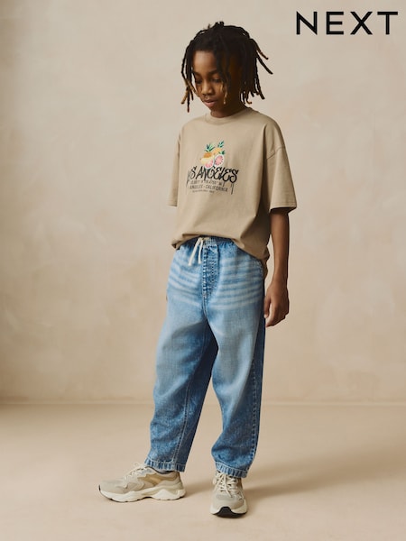 Mid Blue 100% Cotton Lightweight Pull On Jeans (3-16yrs) (AC5539) | £13 - £18