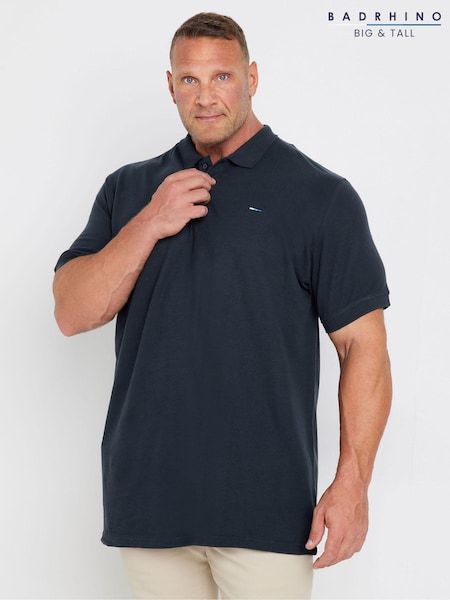 BadRhino Big & Tall Blue 100% Cotton Long Short Sleeve Polo Shirt (AC5569) | £20