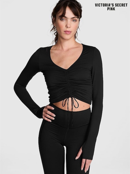 Victoria's Secret PINK Black Relay Cinched Long Sleeve T-Shirt (AC5693) | £35