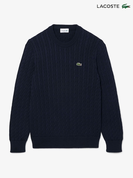 Lacoste Blue Cotton Blend Crew Neck Cable Knit Sweater (AC5703) | £120