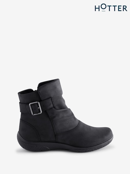 Hotter Black Wide Fit Rumour Zip Buckle Boots (AC5712) | £99