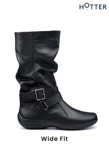 Hotter Black Dark Ballinderry Zip/Buckle Wide Fit Boots (AC5757) | £139