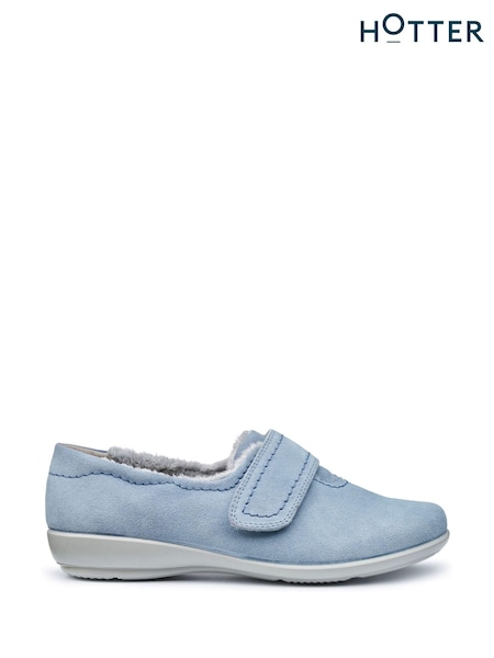 Hotter Blue Wide Fit Regular Fit Toasty Touch Fastening Slippers (AC5862) | £49