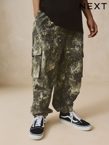 Khaki Camo 100% Cotton Wide Tapered Cargo Trousers (3-16yrs) (AC6051) | £18.50 - £23.50