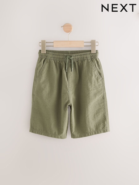Khaki Green 100% Cotton Textured Woven Pull On Shorts (3-16yrs) (AC6075) | £10 - £15
