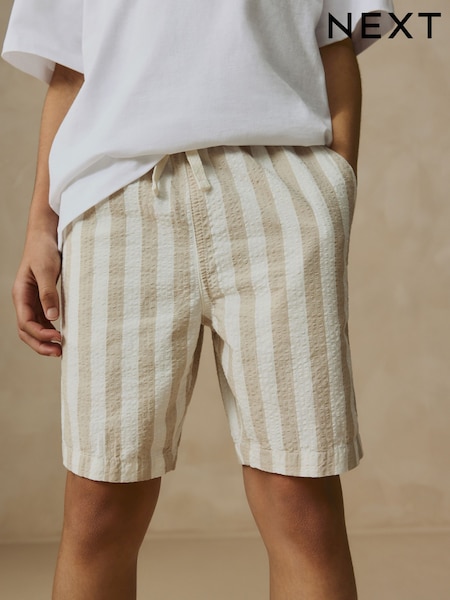 Neutral Stripe Textured Pull-On Shorts (3-16yrs) (AC6082) | £10 - £15