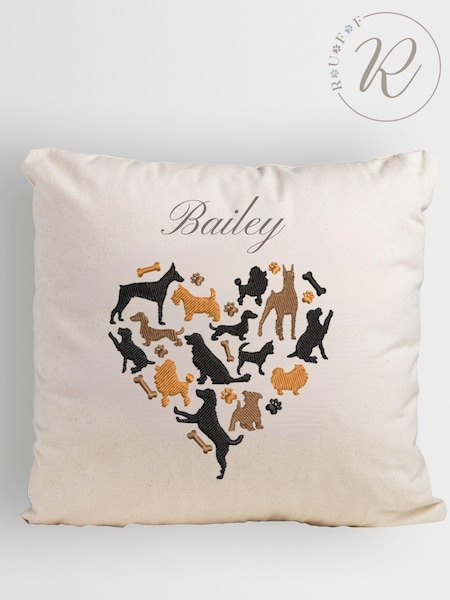 Personalised Dog Heart 100% Cotton Cushion by RUFF (AC6167) | £38