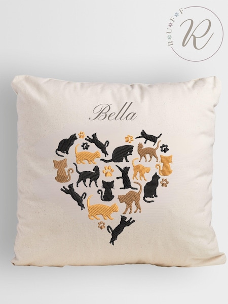 Personalised Cat Heart 100% Cotton Cushion by RUFF (AC6179) | £38