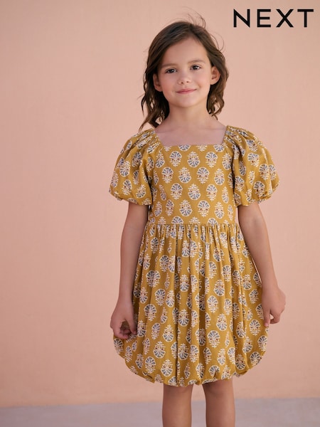 Yellow Printed Puffball Summer Dress (3-16yrs) (AC6210) | £19 - £24