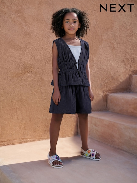 Navy Blue 100% Cotton Waistcoat, Shorts And Vest Top Set (3-16yrs) (AC6226) | £28 - £34