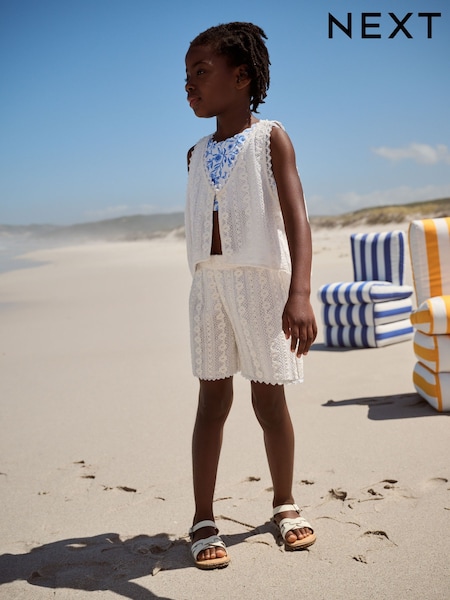 White Crochet Beach Co-ord Set (3-16yrs) (AC6233) | £30 - £36