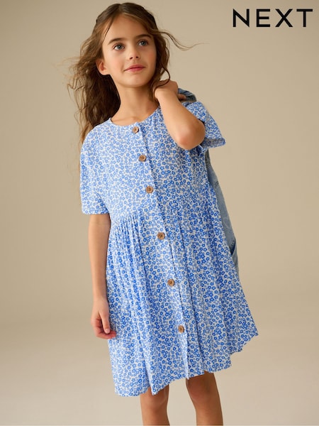 Blue Ditsy Button Summer Dress (3-16yrs) (AC6239) | £12 - £17