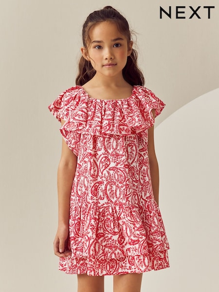 Red Paisley Frill Summer Dress (3-16yrs) (AC6246) | £14 - £19