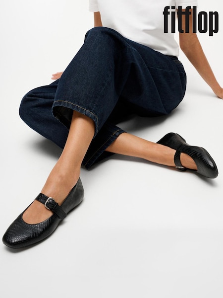 Black - Fitflop Delicato Snake Mary Janes Shoes