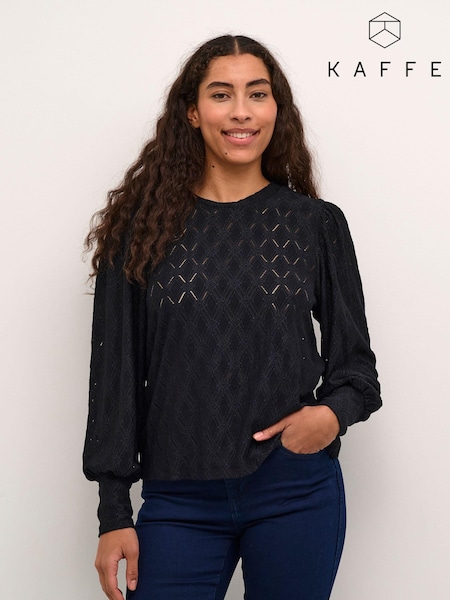 Kaffe KAtine Round Neck Chunky Lace Black Blouse (AC6406) | £50