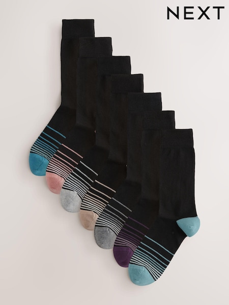 Black Colour Ombre 7 Pack Mens Cotton Rich Black Socks (AC6452) | £14