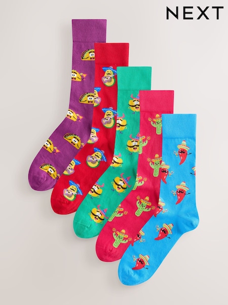 Bright Red/Blue/Green Fun Pattern Socks 5 Pack (AC6454) | £14