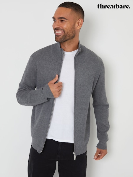 Threadbare Grey Zip-Through Funnel Neck Knitted Cardigan (AC6565) | £30