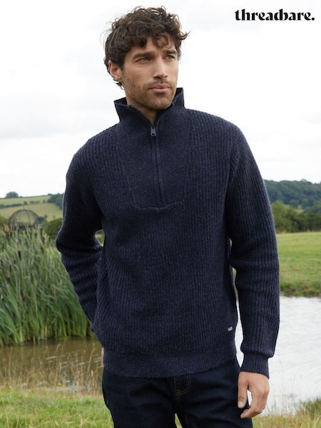 Threadbare Navy Quarter Zip Knitted Jumper (AC6580) | £28