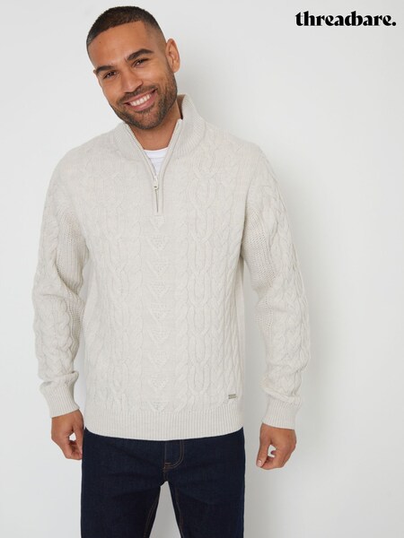 Threadbare Grey Cable Knit Quarter Zip Jumper With Wool (AC6593) | £28