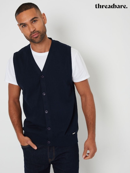 Threadbare Navy 100% Cotton Button Up Knitted Waistcoat (AC6598) | £22