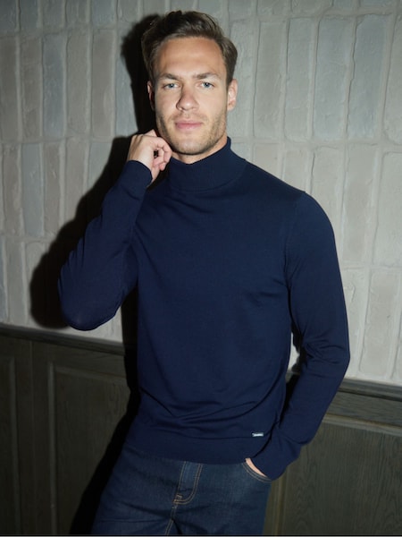Threadbare Blue Knitted Roll Neck Jumper (AC6612) | £20