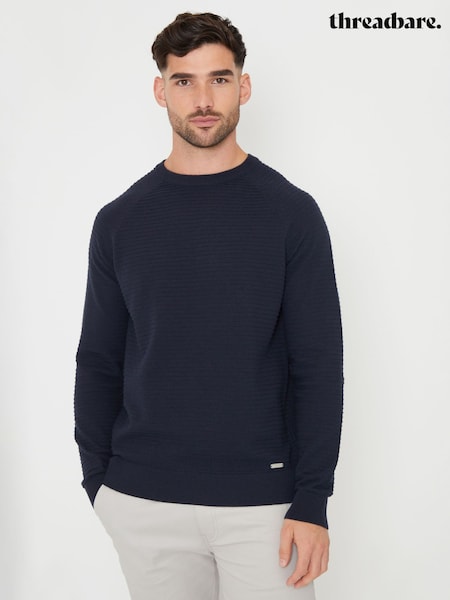 Threadbare Navy Blue Textured Stripe Knitted Crew Neck Jumper (AC6614) | £22