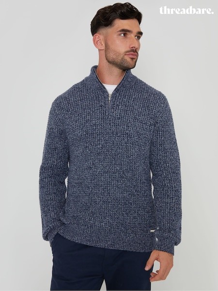 Threadbare Blue Waffle Knit Quarter Zip Jumper (AC6699) | £28