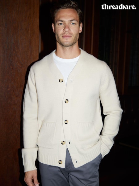 Threadbare Neutral Knitted V-Neck Cardigan With Wool (AC6709) | £30