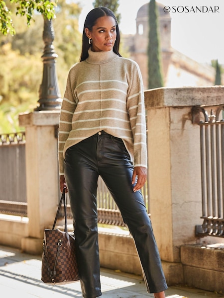 Sosandar Black Leather Straight Leg Trousers (AC6755) | £179