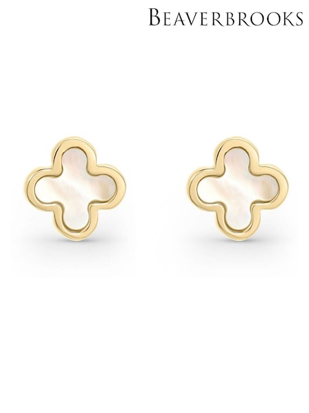 Beaverbrooks 9ct Yellow Gold Mother of Pearl Clover Stud Earrings (AC6838) | £175
