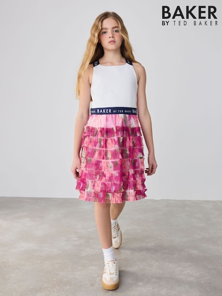 Baker by Ted Baker Pink 3D Mesh Tiered Cross Back Mockable Dress (AC6851) | £40 - £47