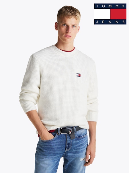 Tommy Jeans White Regular Fit Waffle Sweater (AC7000) | £85