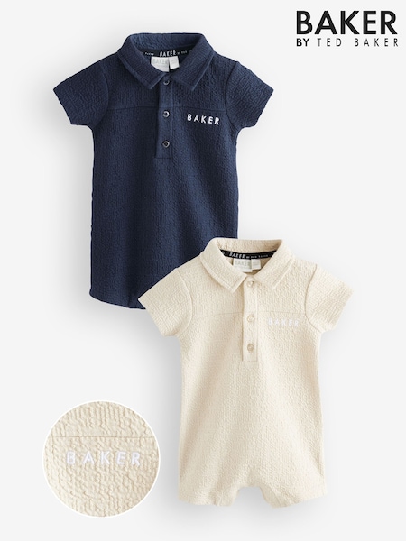 Baker by Ted Baker Navy/Stone Textured Rompers 2 Pack (AC7143) | £42 - £45