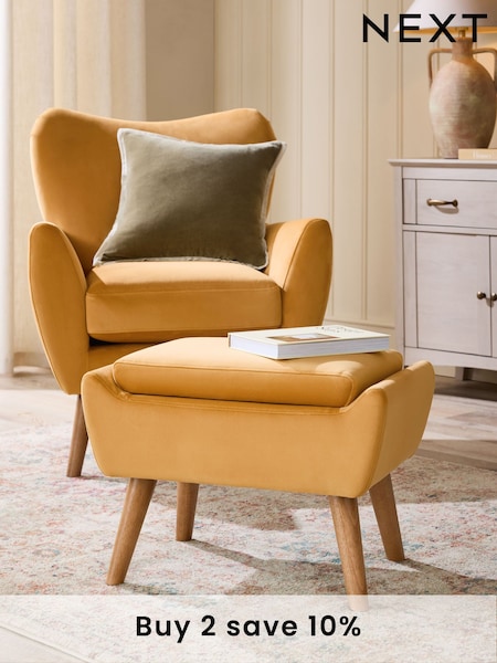 Soft Velvet Ochre Yellow Wilson Storage Footstool (AC7173) | £140