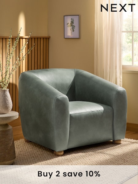 Distressed Faux Leather Green Chester Armchair (AC7180) | £475