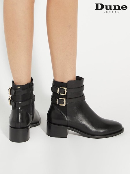 Dune London Black Patter Double Buckle Boots (AC7377) | £139