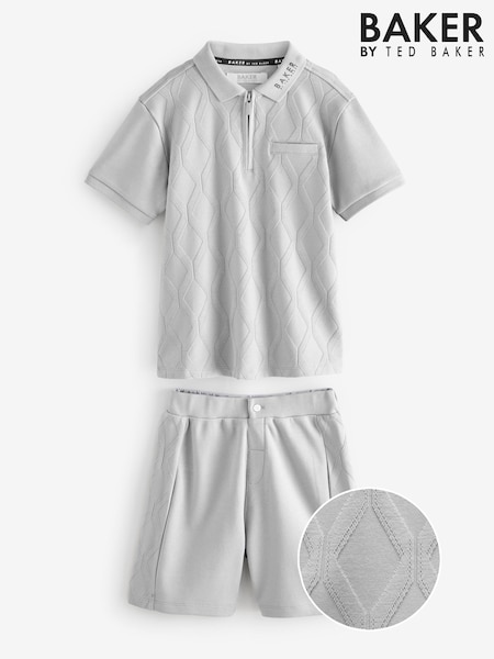 Baker by Ted Baker Textured Grey Polo Shirt and Shorts Set (AC7480) | £38 - £45