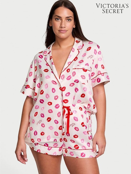 Victoria's Secret Coconut White & Lipstick Kisses Satin Short Pyjama Set (AC7497) | £65
