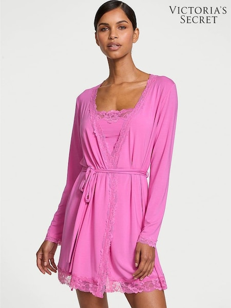 Victoria's Secret New Peony Pink Modal Lace Trim Robe (AC7501) | £49