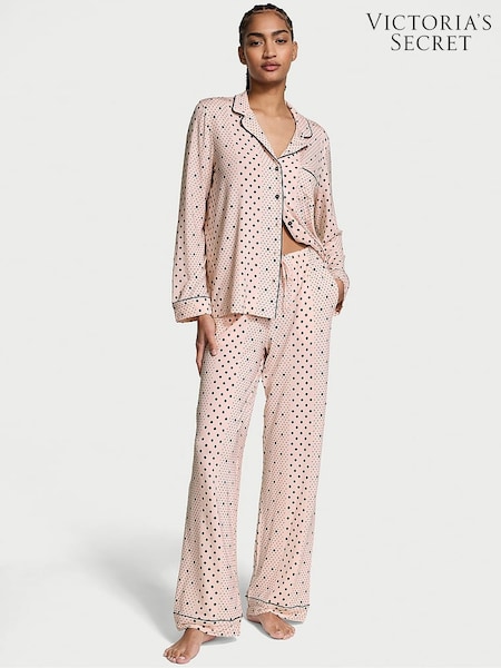 Victoria's Secret Purest Pink Dotted Stripe Modal Long Pyjama Set (AC7512) | £59