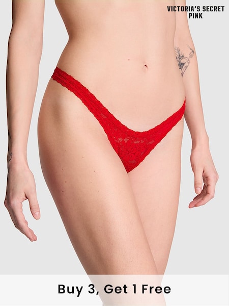 Victoria's Secret PINK Red Pepper Mini Scoop Thong Floral Lace Knickers (AC7545) | £9