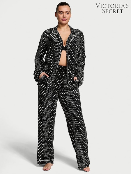 Victoria's Secret Black Dotted Stripe Modal Long Pyjama Set (AC7548) | £59