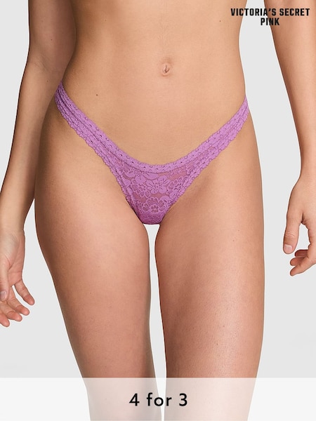 Victoria's Secret PINK Grape Taffy Purple Mini Scoop Thong Floral Lace Knickers (AC7553) | £9