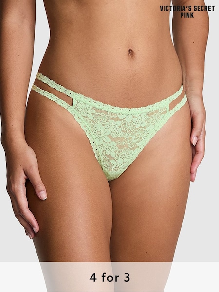 Victoria's Secret PINK Pale Petal Green Double Strap Thong Floral Lace Knickers (AC7556) | £9