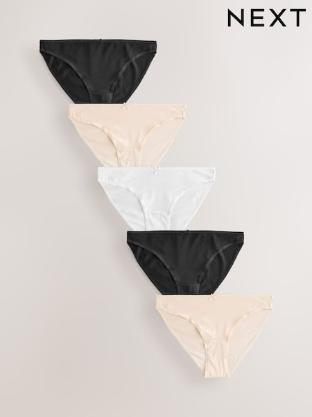 Black/Pastel Rose Nude/White Bikini Rich Knickers 5 Pack (AC7577) | £9